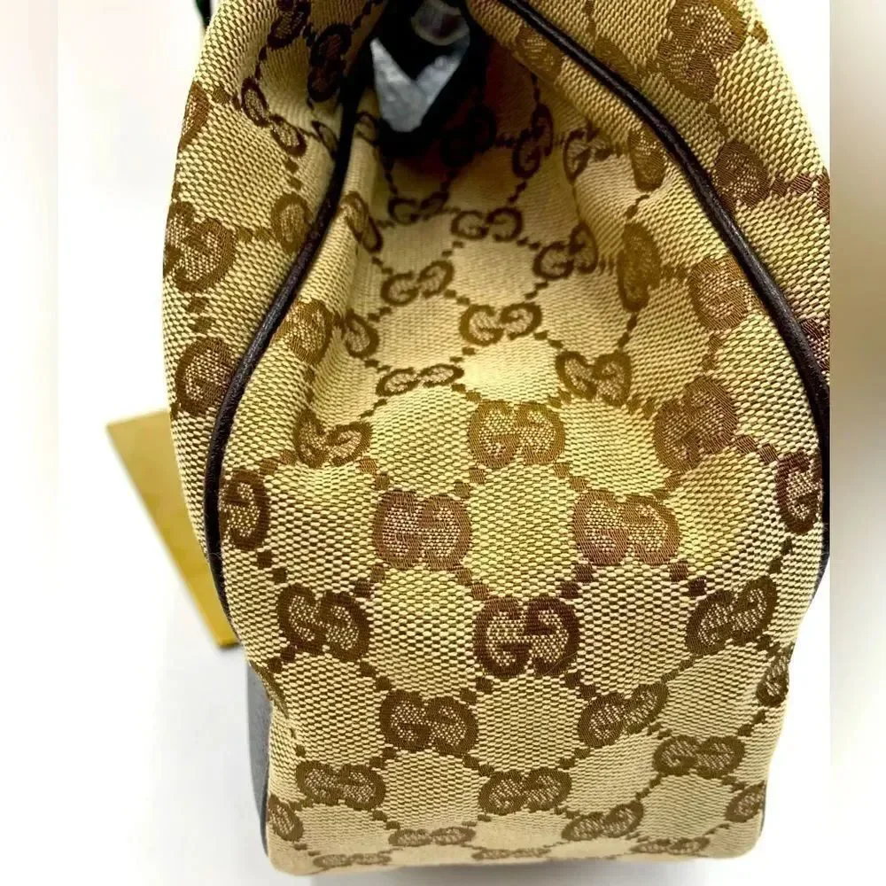 Auth GUCCI GG Monogram Tan Brown Canvas Leather Princey Shoulder 2way Handbag